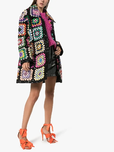 Shop Ashish Patchwork Crochet A-line Coat In Multicolour