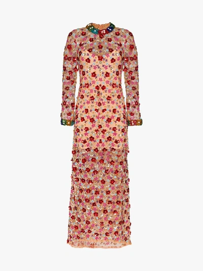 Shop Ashish Floral Sequin Maxi Dress In Multicolour