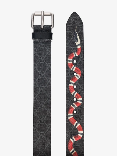 Shop Gucci Black And Grey Gg Supreme Snake Print Belt In 1087 Multicoloured