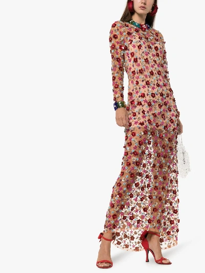 Shop Ashish Floral Sequin Maxi Dress In Multicolour