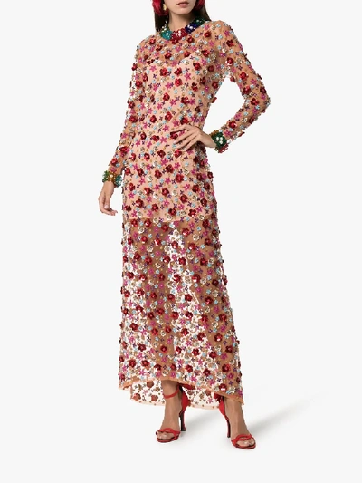 Shop Ashish Floral Sequin Maxi Dress In Multicolour