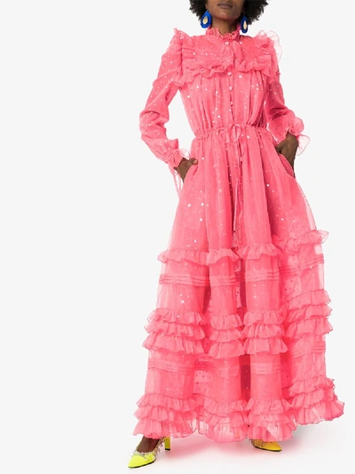 Shop Ashish Sequin Ruffle Maxi Dress In Pink