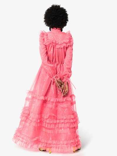 Shop Ashish Sequin Ruffle Maxi Dress In Pink
