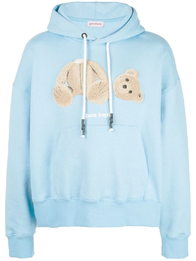 Palm Angels Kill The Bear Cropped Cotton Hoodie In 3188 Light Blue Mult |  ModeSens