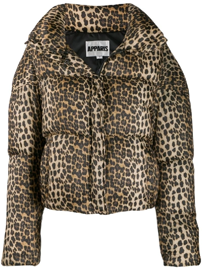 Shop Apparis Leopard Print Puffer Jacket - Neutrals