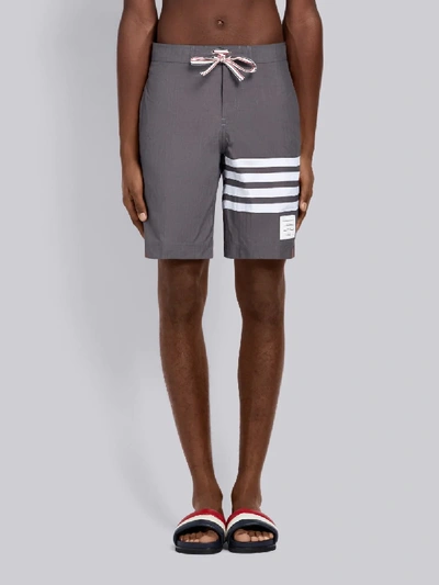 Shop Thom Browne Medium Grey Swim Tech Woven 4-bar Swim Short