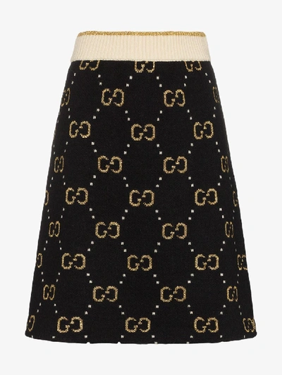 Shop Gucci Gg Logo Knit Skirt In 1182 Black