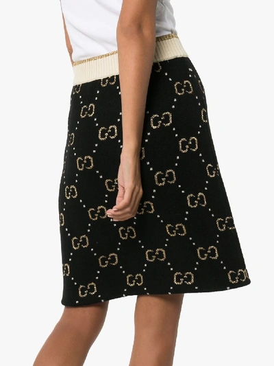 Shop Gucci Gg Logo Knit Skirt In 1182 Black