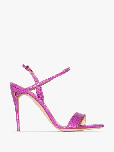 Shop Jennifer Chamandi Pink Tommaso 105 Croc-embossed Leather Slingback Sandals