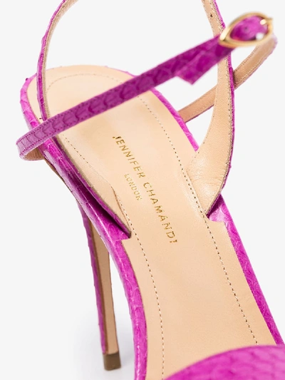 Shop Jennifer Chamandi Pink Tommaso 105 Croc-embossed Leather Slingback Sandals