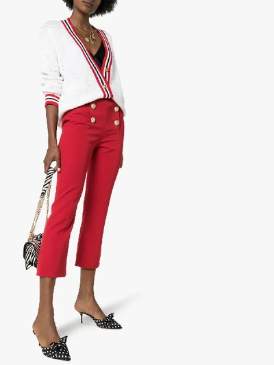 Shop Balmain High Waist Button Detail Trousers In Red