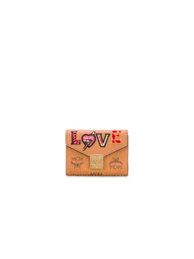 Shop Mcm Love Patch Mini Purse In Brown