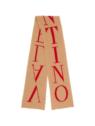 Shop Valentino Logo Print Ribbed Scarf In Neutrals