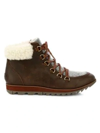 Shop Sorel Harlow Shearling-trimmed Hiking Boots In Burro
