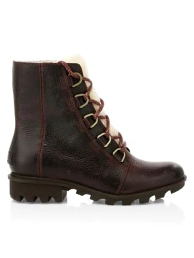 Shop Sorel Phoenix Shearling-lined Leather Hiking Boots In Black