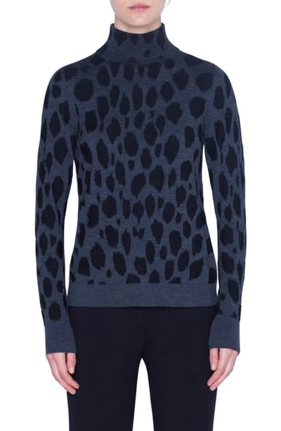 Shop Akris Punto Animal Dot Jacquard Wool Sweater In Graphite/ Black
