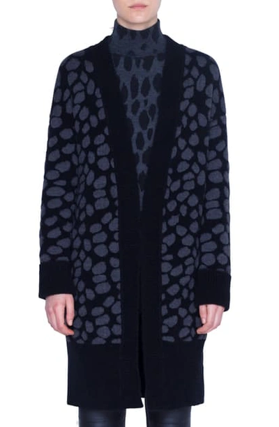 Shop Akris Punto Animal Dot Jacquard Wool Blend Cardigan In Graphite/ Black