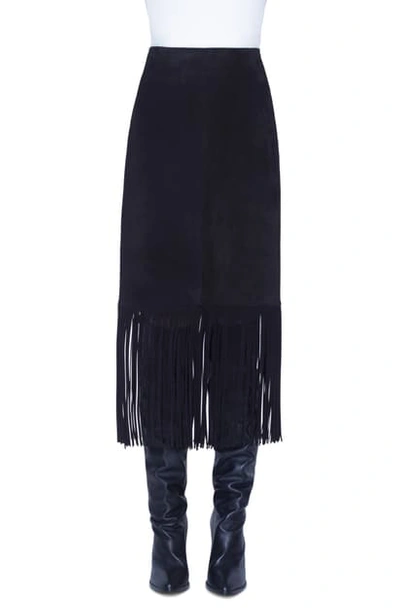 Shop Akris Punto Fringe Suede Midi Skirt In Black