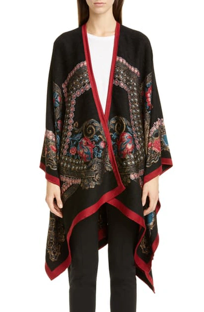 Shop Etro Floral Jacquard Poncho In Black