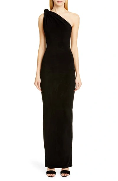Shop Brandon Maxwell Giselle Knot Top Column Gown In Black