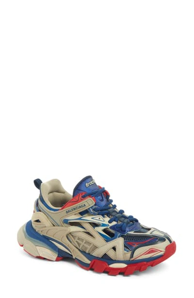 Shop Balenciaga Track Low Top Sneaker In Beige/ Blue/ Red