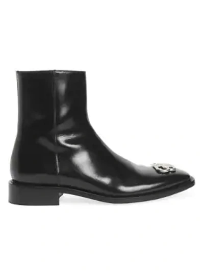 Shop Balenciaga Rim Bb Zip Leather Boots In Black Nickel