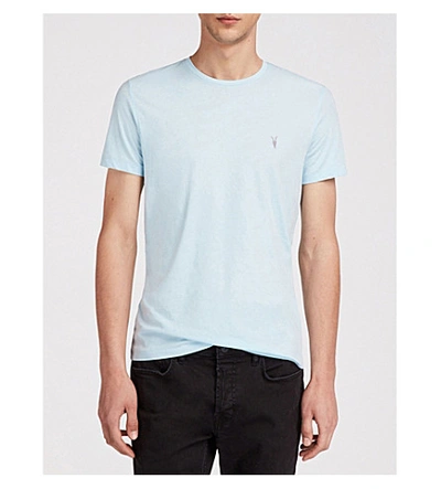 Shop Allsaints 3 Pack Cotton-jersey T-shirts In Blue/chalk/gre