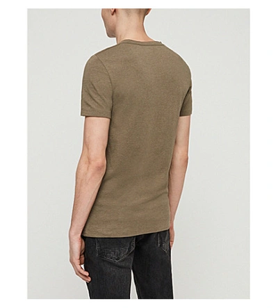 Shop Allsaints Tonic V-neck Cotton-jersey T-shirt In Bark Green Mar