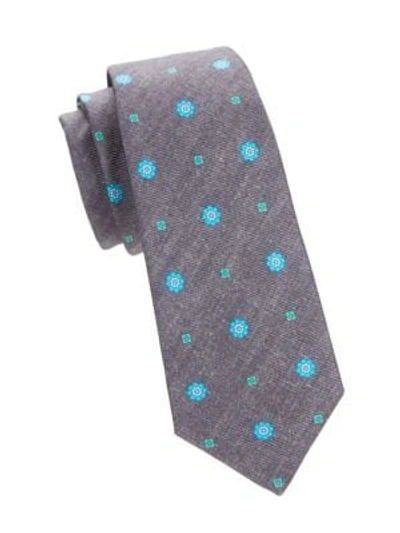Shop Kiton Floral Medallion Silk Tie In Grey