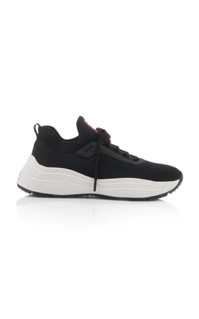 Shop Prada Mesh And Neoprene Sneakers In Black