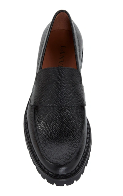 Shop Lanvin Pebble-grain Leather Penny Loafers In Black