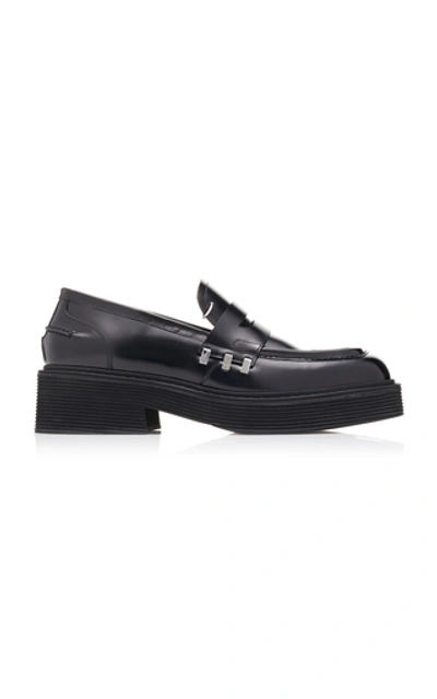 Shop Marni Leather Penny Loafers In Black