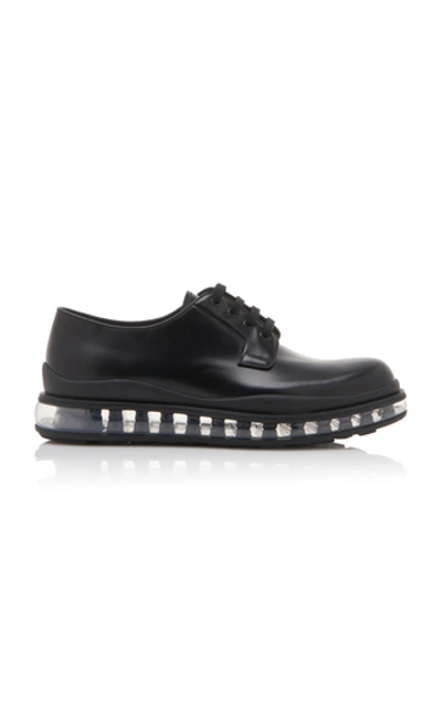 Shop Prada Leather Derby Shoe In Black