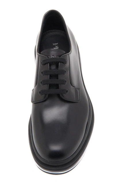 Shop Prada Leather Derby Shoe In Black