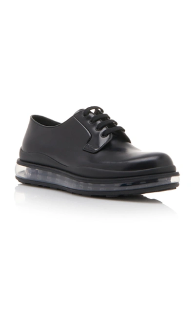 Shop Prada Leather Derby Shoe In Black