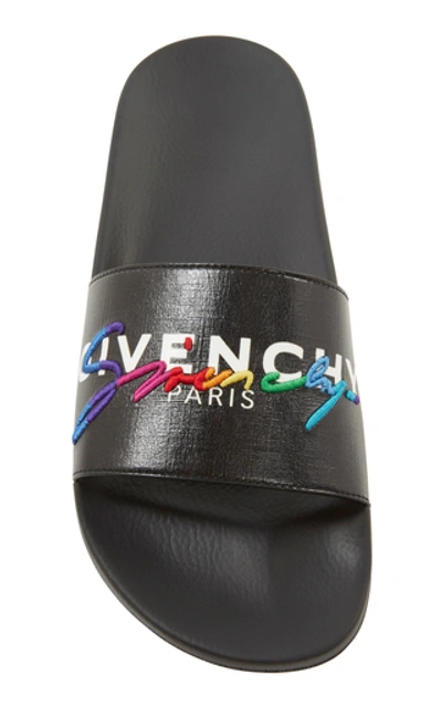 Shop Givenchy Printed Rubber And Canvas Slides In Black