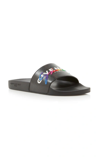 Shop Givenchy Printed Rubber And Canvas Slides In Black