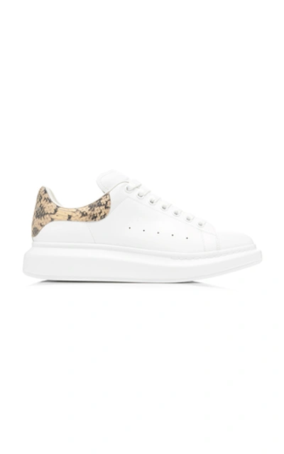 Shop Alexander Mcqueen Python-effect Trimmed Leather Sneakers In White