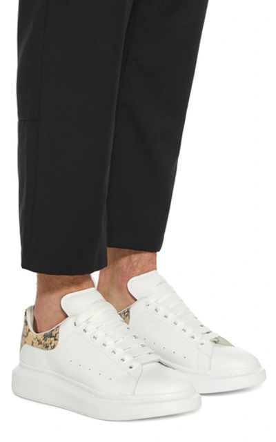 Shop Alexander Mcqueen Python-effect Trimmed Leather Sneakers In White