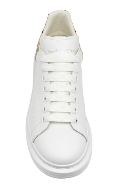 Shop Alexander Mcqueen Python-effect Trimmed Leather Sneakers In White