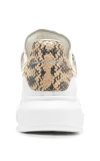 Shop Alexander Mcqueen Python-effect Trimmed Leather Sneakers In White