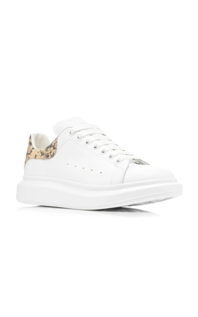 Shop Alexander Mcqueen Python-effect Trimmed Leather Sneakers In White