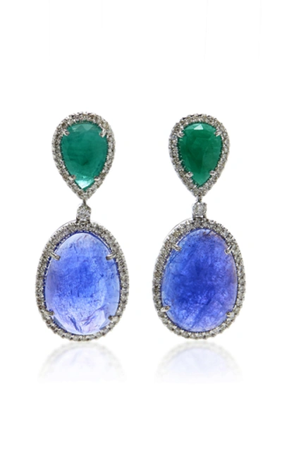 Shop Amrapali Emerald And Tanzanite Drop Earrings In Multi