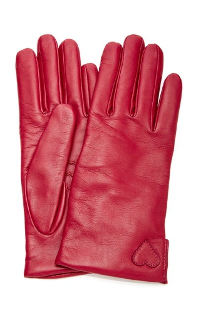 Shop Yestadt Millinery Amore Appliquéd Leather Gloves In Red