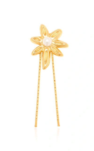 Shop Oscar De La Renta Star Faux Pearl-embellished Hairpin In Gold