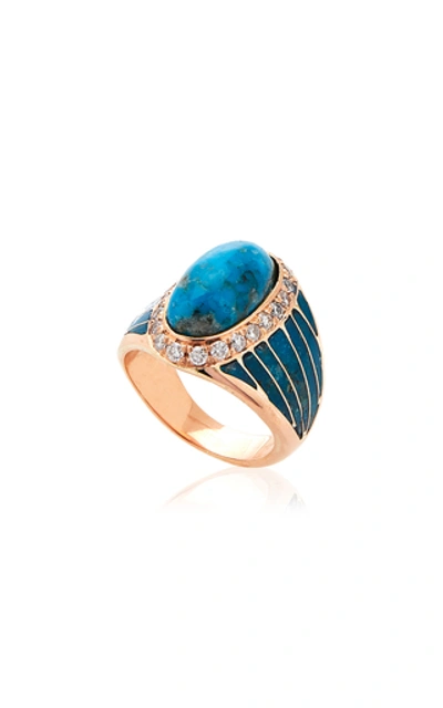Shop Jacquie Aiche Pave Oval Turquoise Inlay Striped Ring In Gold