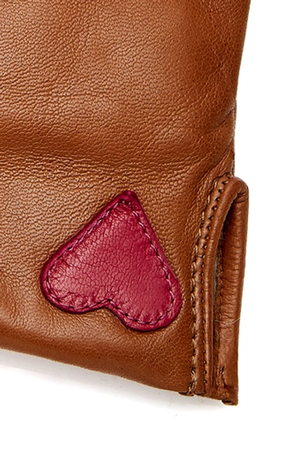 Shop Yestadt Millinery Amore Appliquéd Leather Gloves In Brown