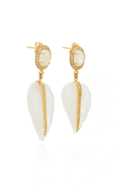 Shop Jacquie Aiche Pave Oval & Leaf Moonstone Earrings In Gold