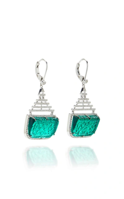 Shop Amrapali Carved Glass And Diamond Earrings In Green