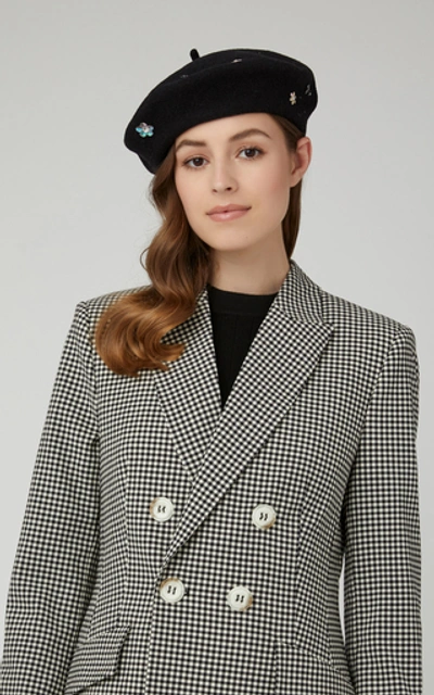 Shop Yestadt Millinery Glitterati Wool Beret In Navy